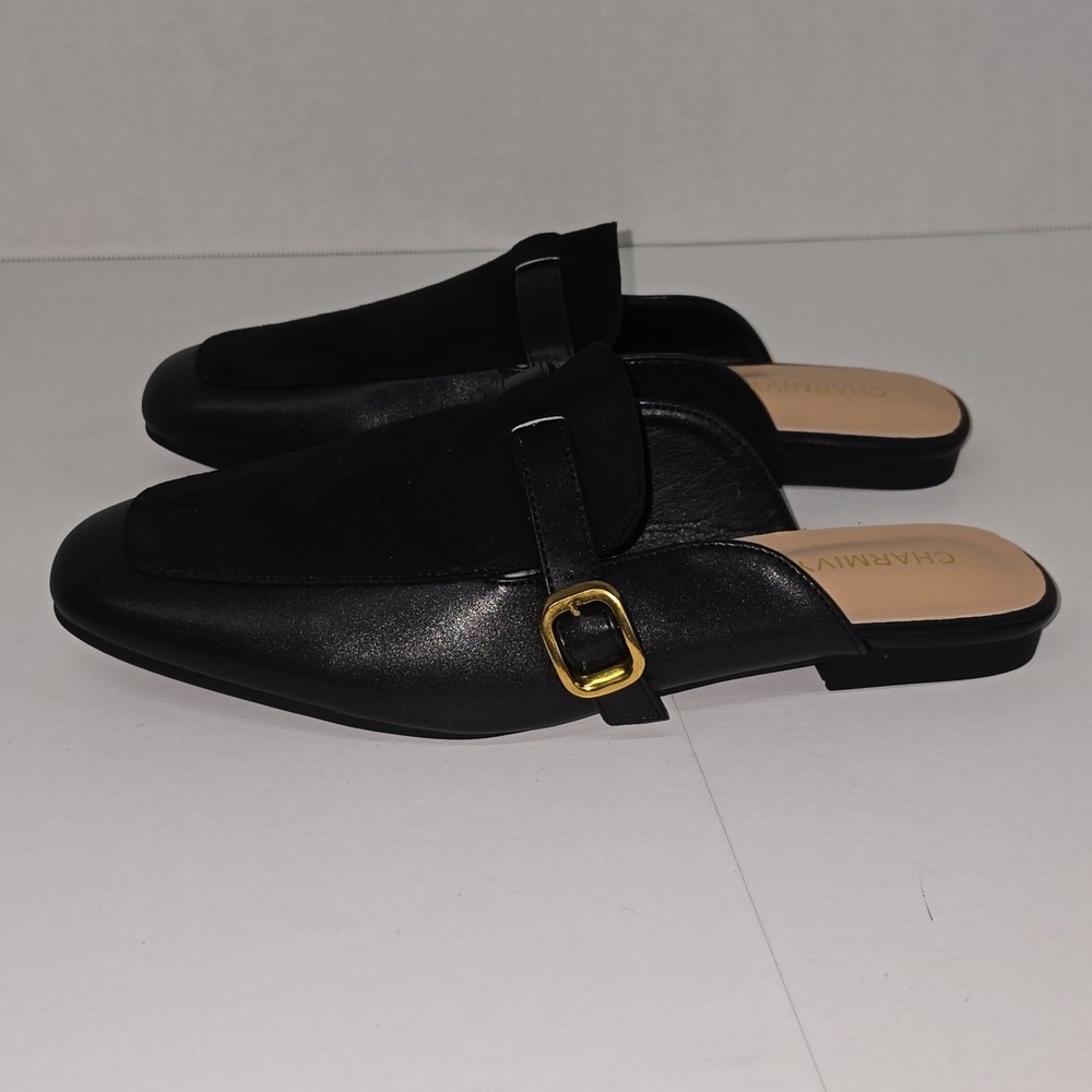 Charmivy Suede Mules Flat Square Toe Slip On Loafer Slides Shoes Buckle Size 10 - Picture 8 of 14